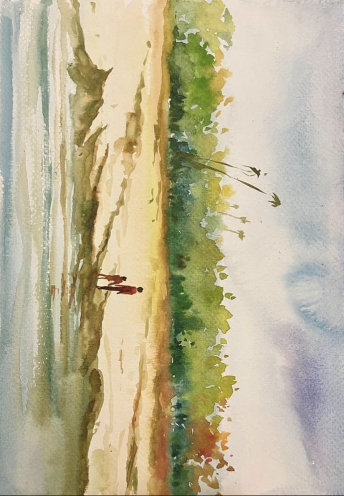 Watercolor landscape painting by Liger Art